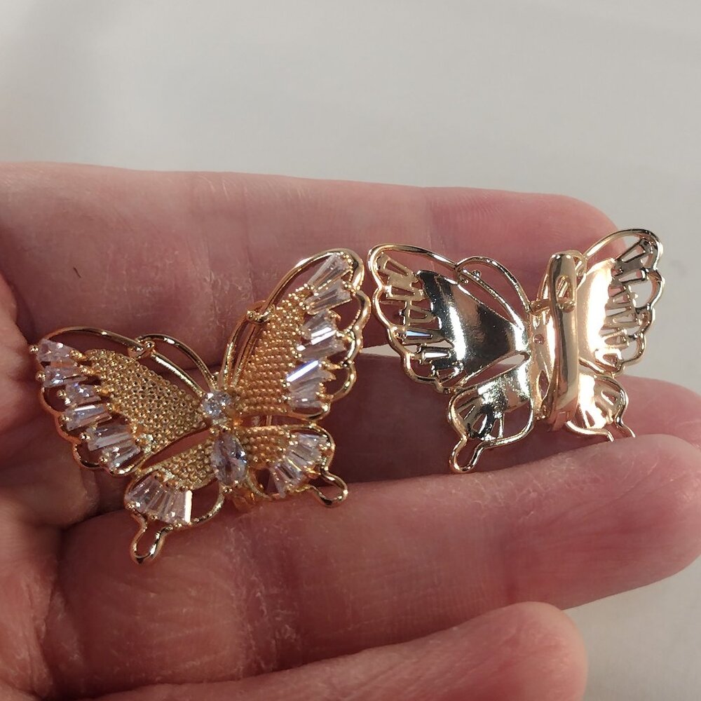 18K Yellow Gold Filled Butterfly White Diamond Zircon Earrings Gorgeous Gift - Picture 11 of 11